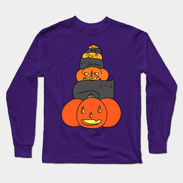 Black Cat and Pumpkin Stack Long Sleeve T-Shirt by saradaboru